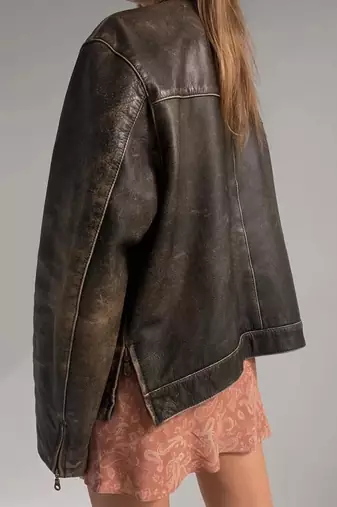 Women’s brown rub off bomber lambskin leather jacket