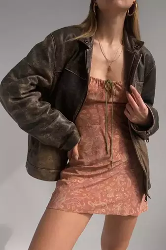 Women’s brown rub off bomber lambskin leather jacket