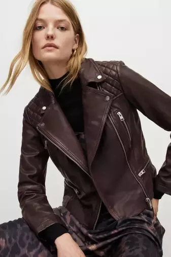 Women’s brown quilted lambskin leather jacket- multiple zipper & stylish look