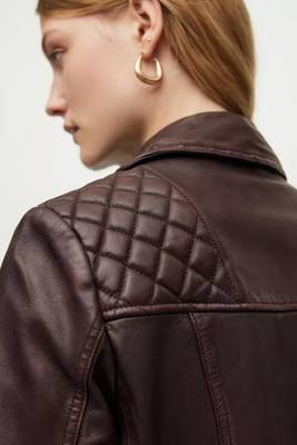Women’s brown quilted lambskin leather jacket- multiple zipper & stylish look 3