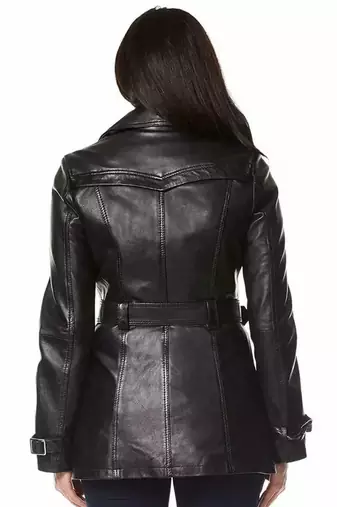 Women’s black full-length tailored trench style belted leather coat