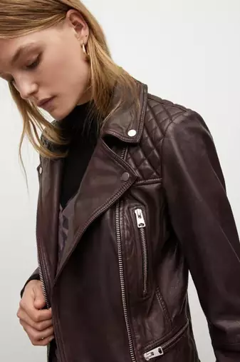 Women’s brown quilted lambskin leather jacket- multiple zipper & stylish look