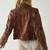 Women’s brown fringe lambskin leather studded jacket