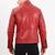 Women’s red lambskin leather jacket -asymmetrical zipper quilted design