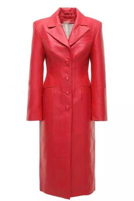 Women’s red tailored trench style leather coat  full sleeve 1