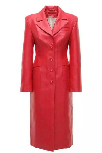 Women’s red tailored trench style leather coat  full sleeve