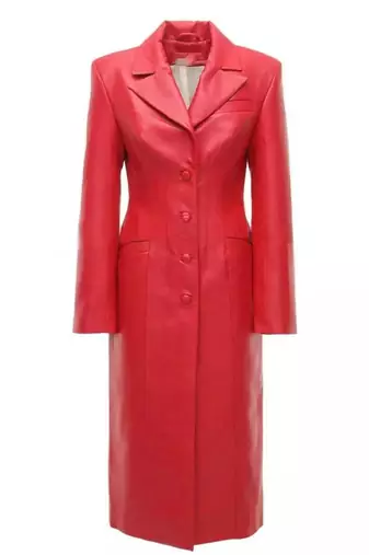 Women’s red tailored trench style leather coat  full sleeve