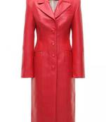 Women’s red tailored trench style leather coat  full sleeve