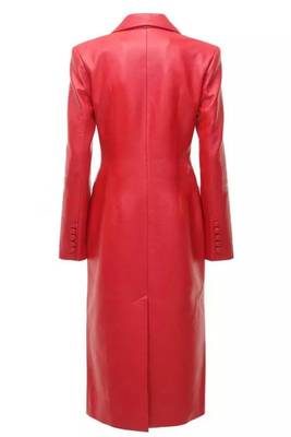 Women’s red tailored trench style leather coat  full sleeve 2