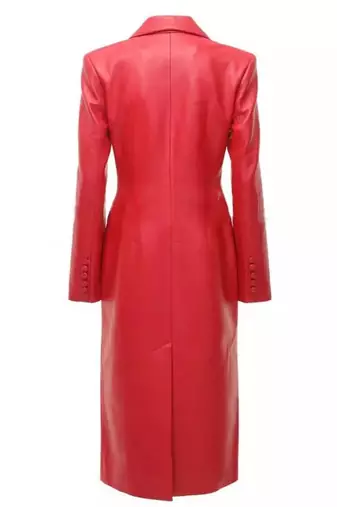 Women’s red tailored trench style leather coat  full sleeve