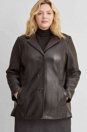 Women’s black tailored trench style leather coat  full sleeve