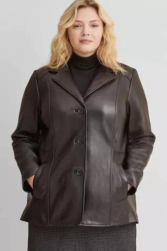Women’s black tailored trench style leather coat  full sleeve