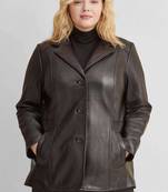 Women’s black tailored trench style leather coat  full sleeve