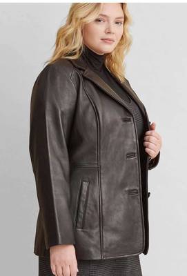 Women’s black tailored trench style leather coat  full sleeve 2