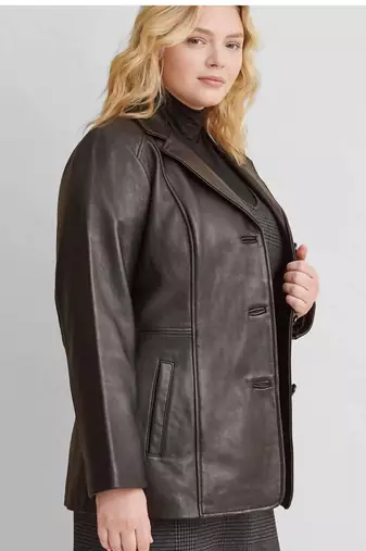 Women’s black tailored trench style leather coat  full sleeve