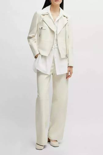 Women’s white lambskin leather zipper jacket