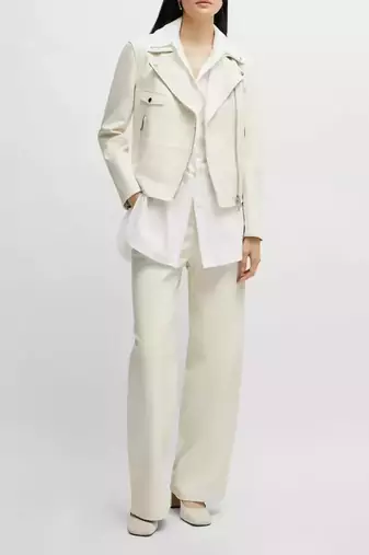 Women’s white lambskin leather zipper jacket