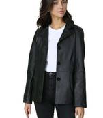 Women’s black button trench style leather coat  full sleeve