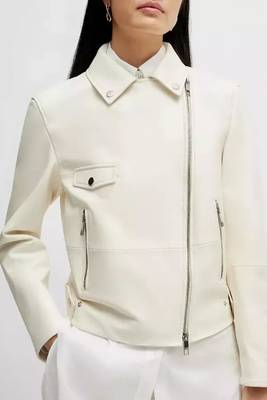 Women’s white lambskin leather zipper jacket 2