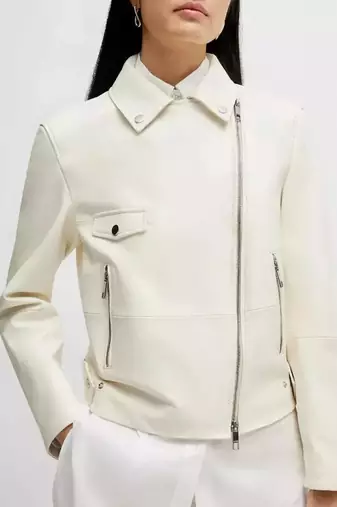 Women’s white lambskin leather zipper jacket
