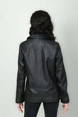 Women’s black button trench style leather coat  full sleeve 2