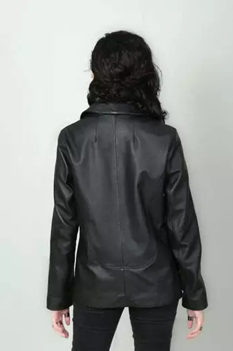 Women’s black button trench style leather coat  full sleeve