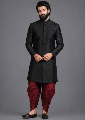 Black art silk sherwani set 1