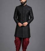 Black art silk sherwani set