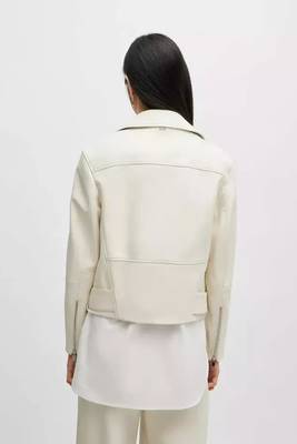 Women’s white lambskin leather zipper jacket 3