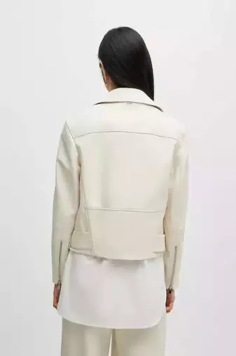 Women’s white lambskin leather zipper jacket