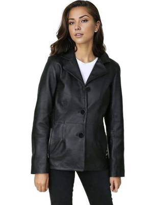 Women’s black button trench style leather coat  full sleeve 4