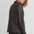Women’s black trench style leather coat zip detail
