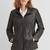 Women’s black trench style leather coat zip detail