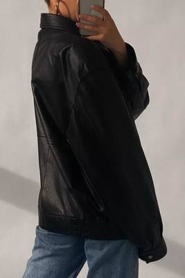 Women’s black bomber lambskin leather jacket 2