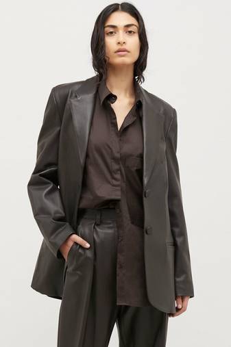 Women’s black safari trench style leather coat