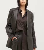 Women’s black safari trench style leather coat
