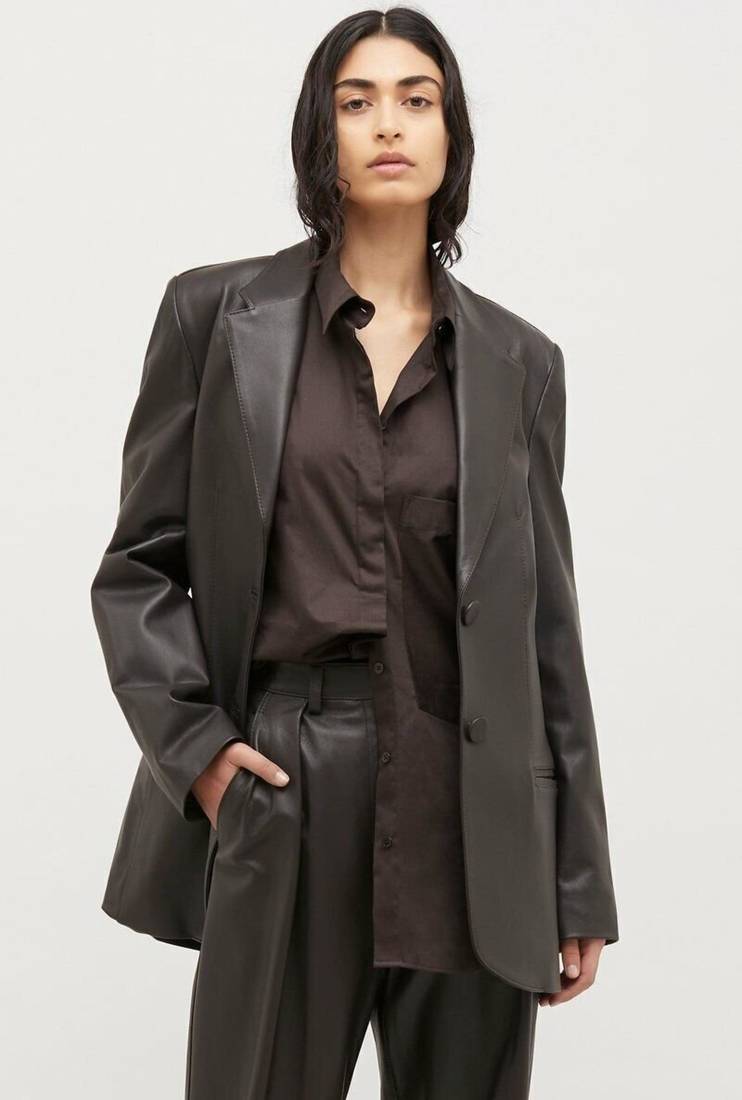 Women’s black safari trench style leather coat