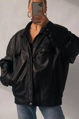Women’s black bomber lambskin leather jacket 1