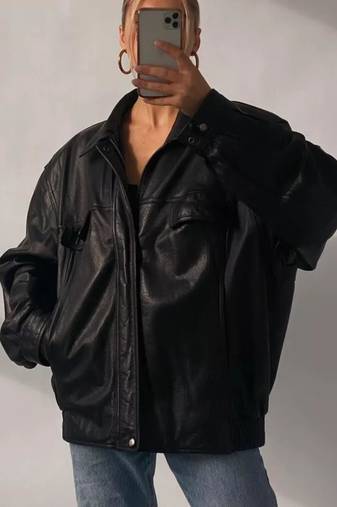 Women’s black bomber lambskin leather jacket