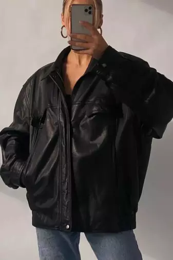 Women’s black bomber lambskin leather jacket