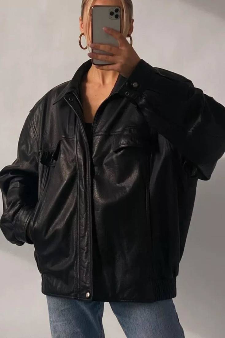 Women’s black bomber lambskin leather jacket