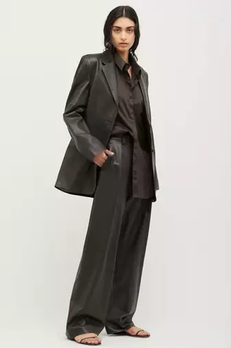 Women’s black safari trench style leather coat