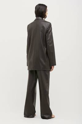 Women’s black safari trench style leather coat 3