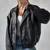 Women’s black lambskin leather jacket- bomber detail  biker stylish look