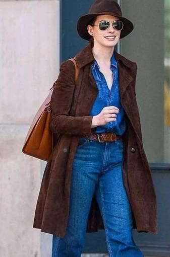 Women’s dark brown suede trench style leather coat