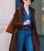 Women’s dark brown suede trench style leather coat