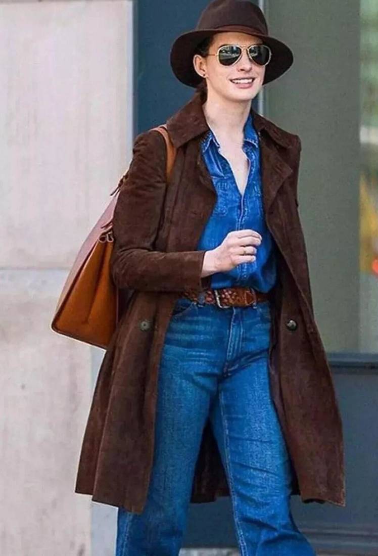 Women’s dark brown suede trench style leather coat