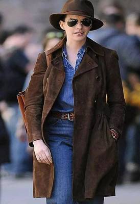 Women’s dark brown suede trench style leather coat 2