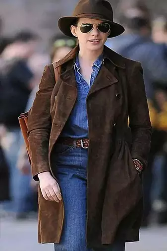 Women’s dark brown suede trench style leather coat