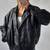 Women’s black lambskin leather jacket- bomber detail  biker stylish look